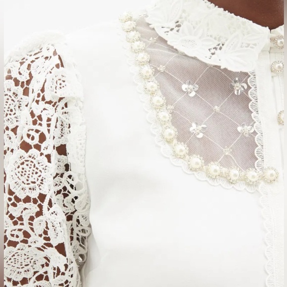 SELF-PORTRAIT Faux-Pearl Embellished Crepe blouse - Picture 2 of 12